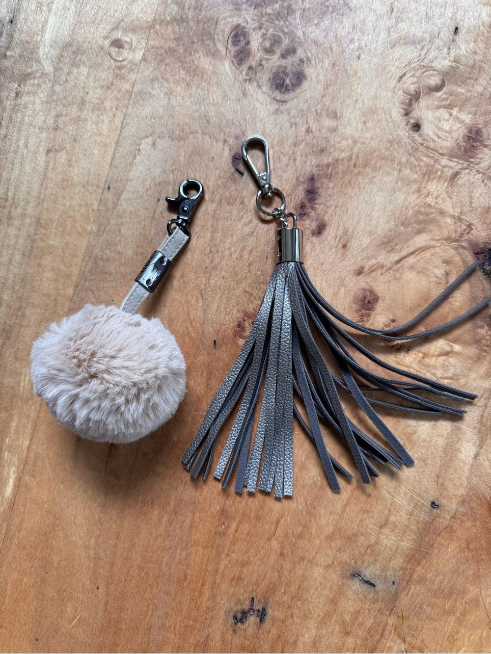 Two Bag Handbag Charms Plush Pom Pom Gray Tassel Keychain